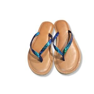 Girls 2/3 Blue Iridescent Mermaid Lagoon Flip Flop Sandals
